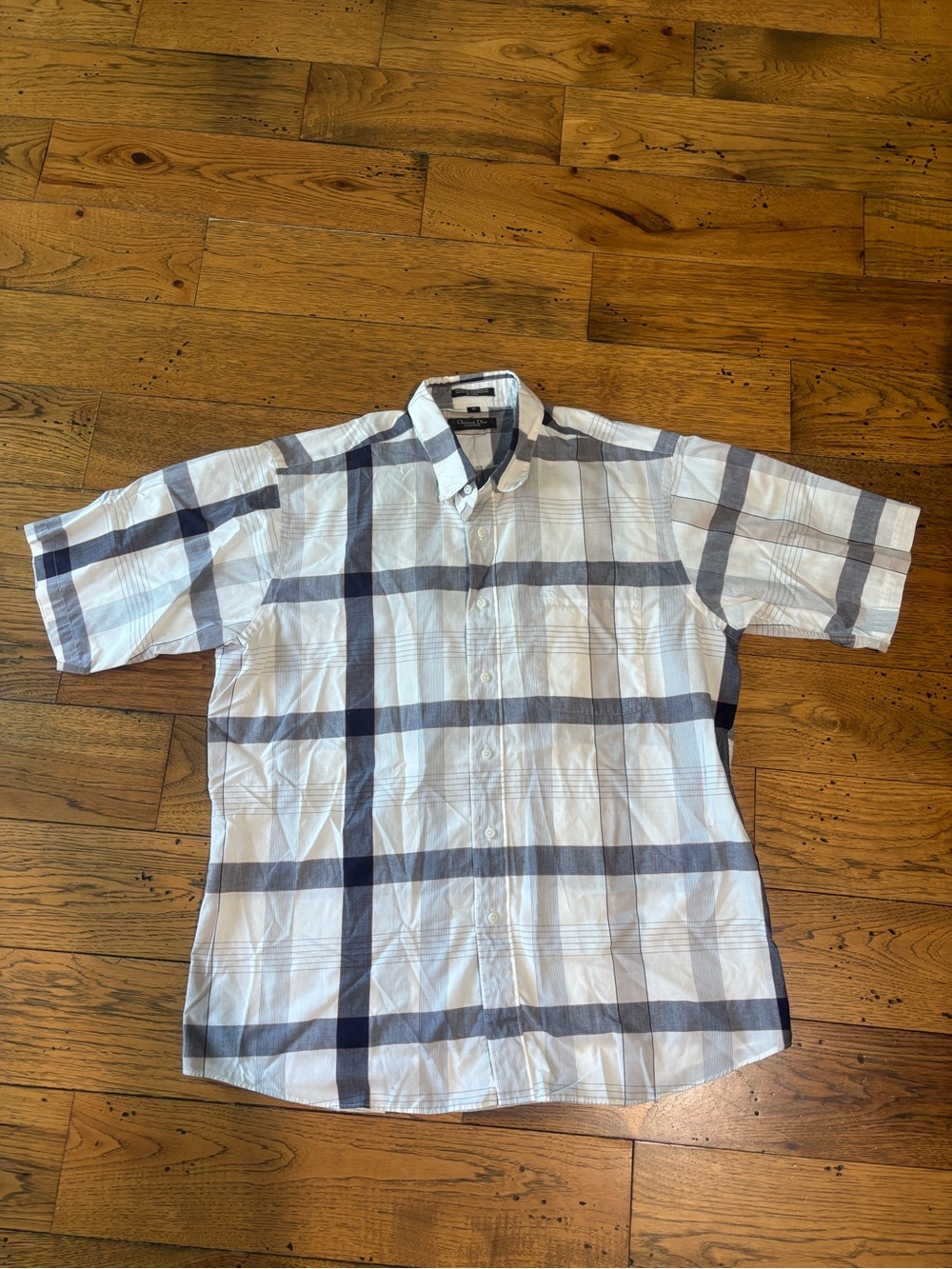 Christian Dior Monsieur Men's Short-Sleeve Button-Down Plaid Shirt Size XL